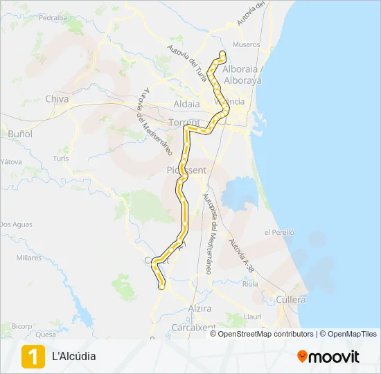 1 Metrovalencia Line Map