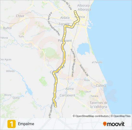 1 Metrovalencia Line Map