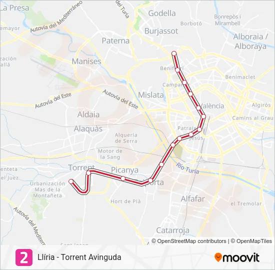 2 Metrovalencia Line Map