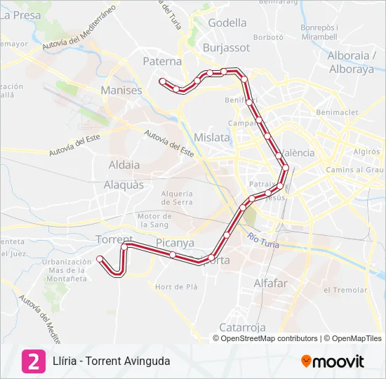 2 Metrovalencia Line Map