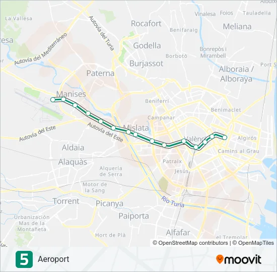 5 Metrovalencia Line Map