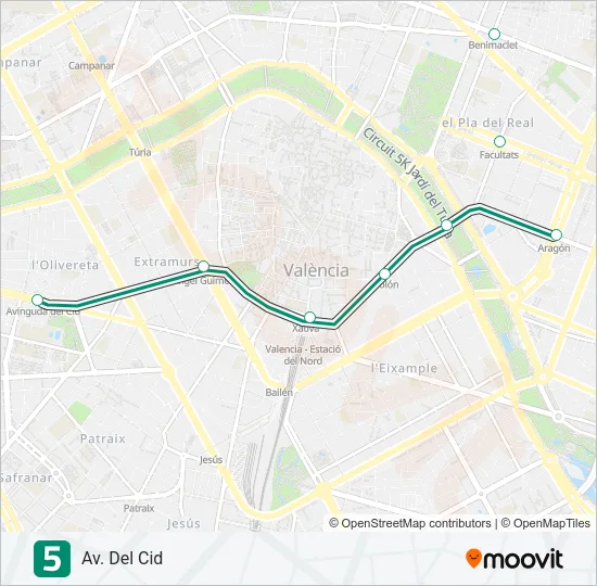 5 Metrovalencia Line Map
