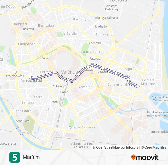 5 Metrovalencia Line Map
