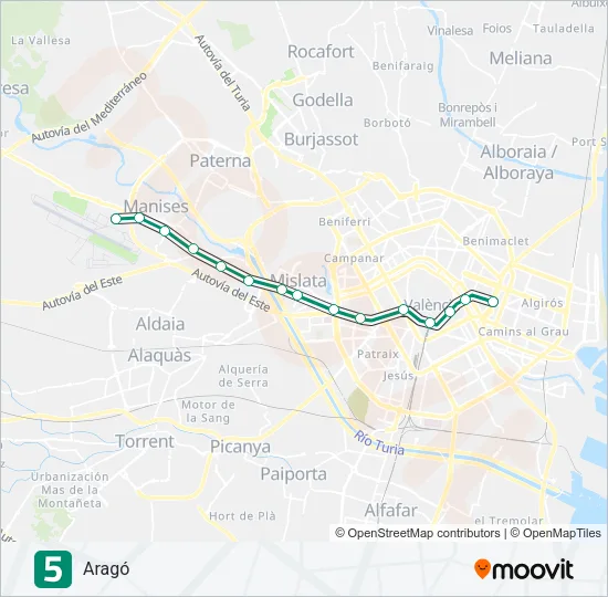 5 Metrovalencia Line Map