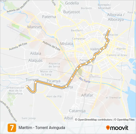 7 Metrovalencia Line Map