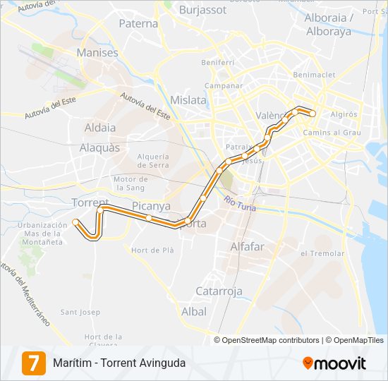 7 Metrovalencia Line Map