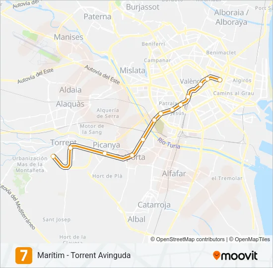 7 Metrovalencia Line Map