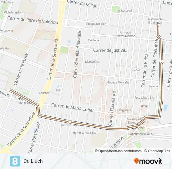 8 Metrovalencia Line Map