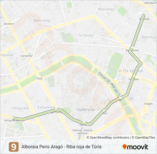 9 Metrovalencia Line Map