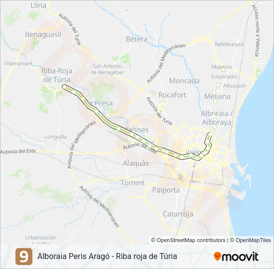 9 Metrovalencia Line Map