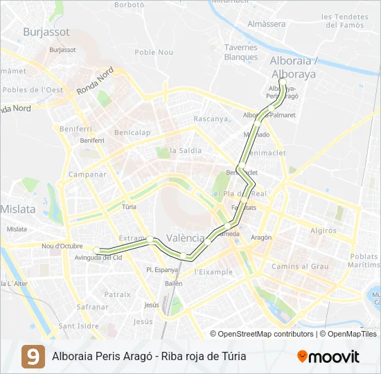 9 Metrovalencia Line Map