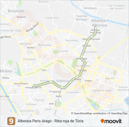 9 Metrovalencia Line Map