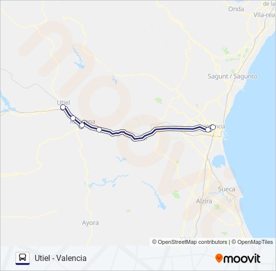 Mapa de UTIEL - VALENCIA de autobús