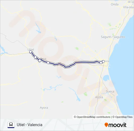 UTIEL - VALENCIA Bus Line Map