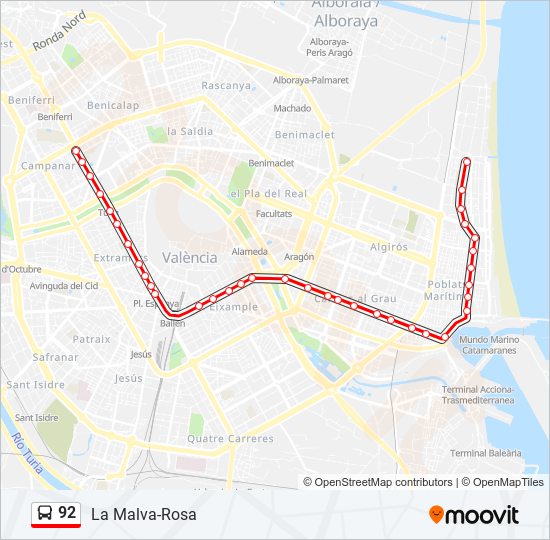 92 bus Line Map