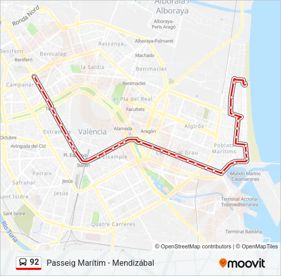 92 bus Mapa de línia