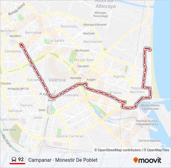 92 Bus Line Map