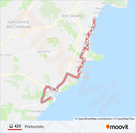 Mapa de 425 de autobús