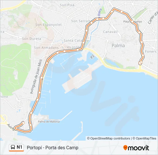 N1 Bus Line Map