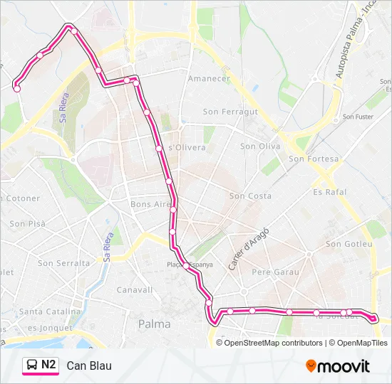 N2 Bus Line Map