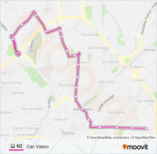 N2 Bus Line Map