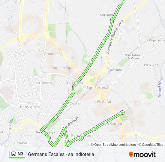 N3 bus Mapa de línia