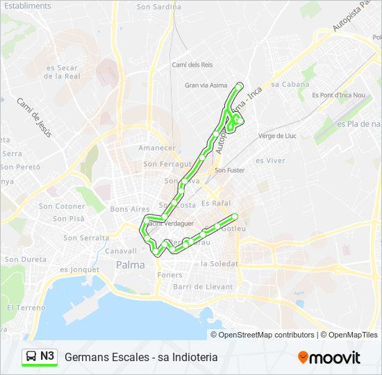 N3 bus Mapa de línia