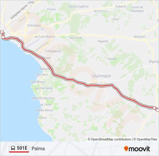 Mapa de 501E de autobús