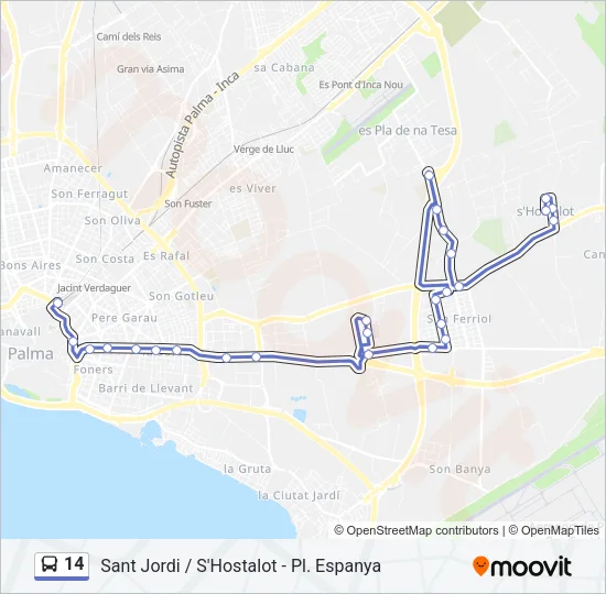 14 Bus Line Map