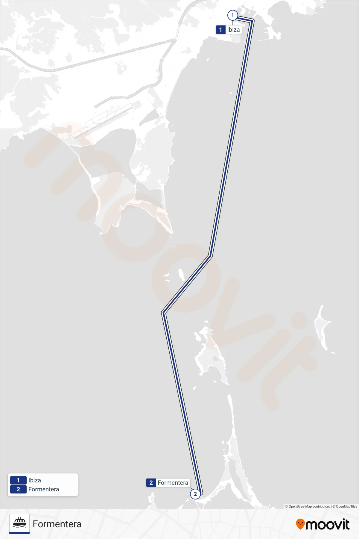 Recorrido y paradas de la línea TRASMAPI (IBZ-FOR) de ferry (Formentera) en el mapa