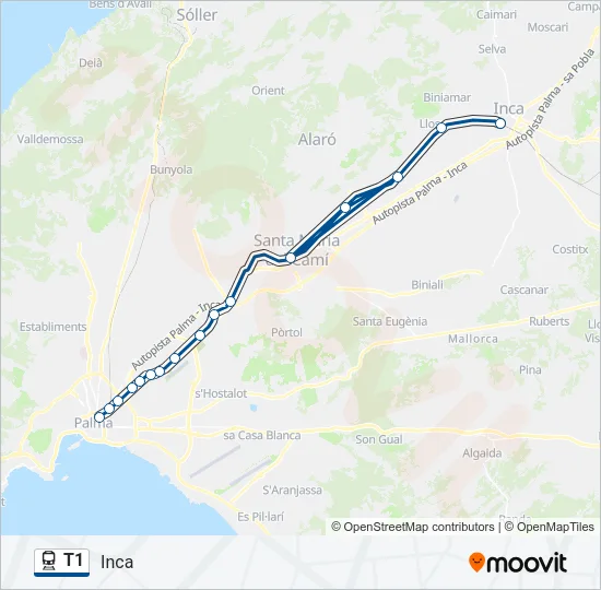 T1 Train Line Map