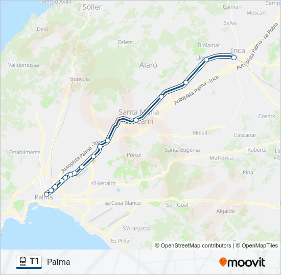 T1 Train Line Map
