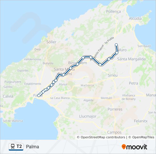 T2 Train Line Map T2 Route: Schedules, Stops & Maps - Palma (Updated)