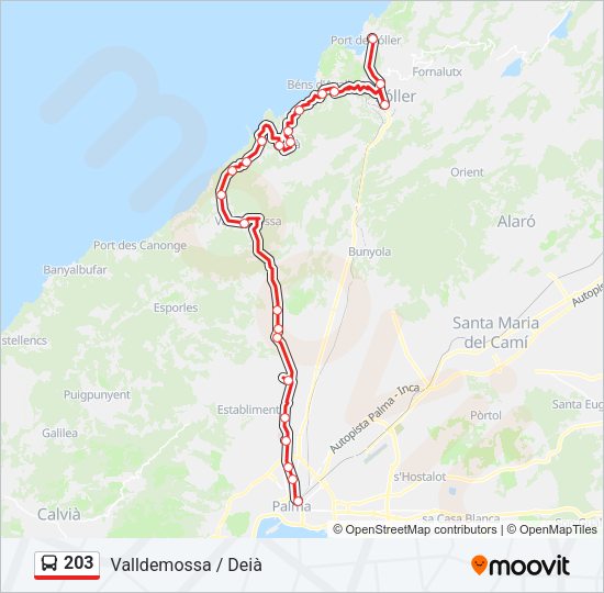 Mapa de 203 de autobús