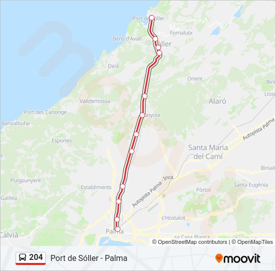 Mapa de 204 de autobús