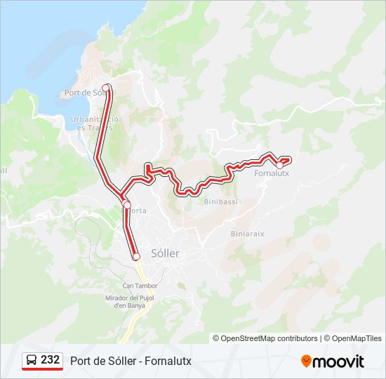 Mapa de 232 de autobús