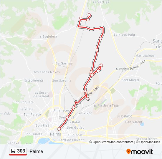 Mapa de 303 de autobús