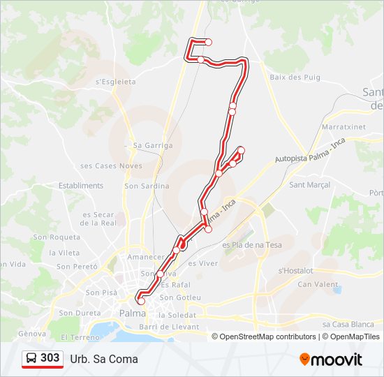 Mapa de 303 de autobús