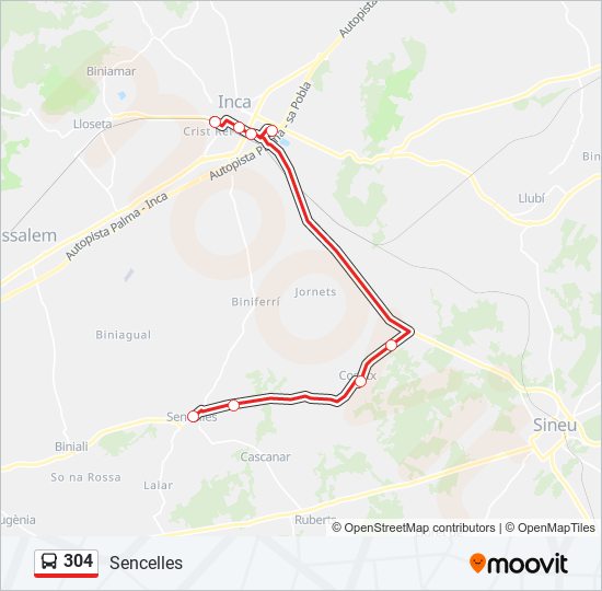 Mapa de 304 de autobús