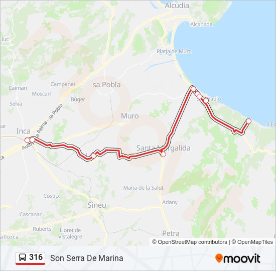 Mapa de 316 de autobús