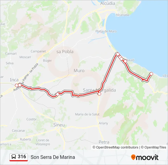 316 Bus Line Map