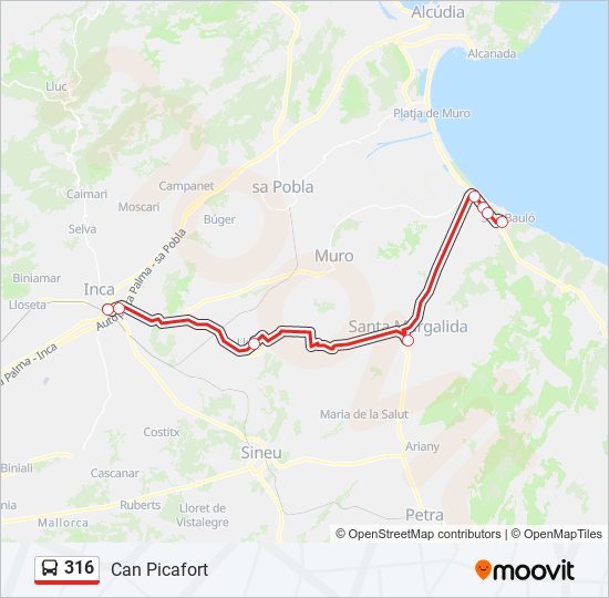 Mapa de 316 de autobús