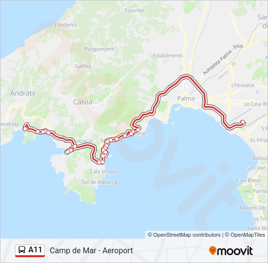Mapa de A11 de autobús
