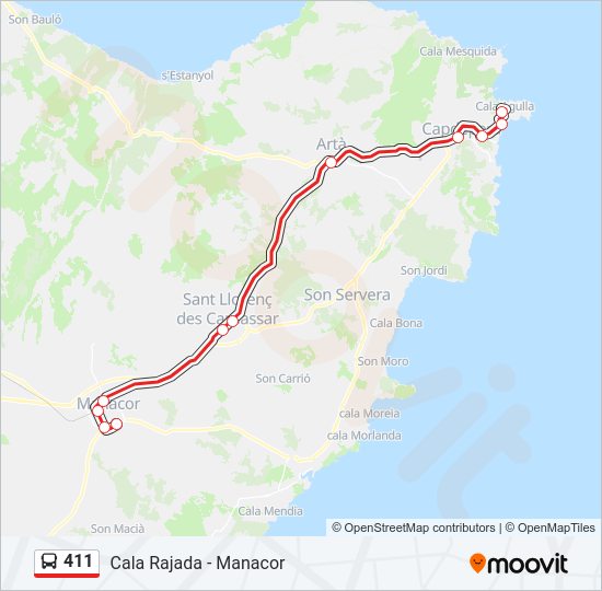 Mapa de 411 de autobús