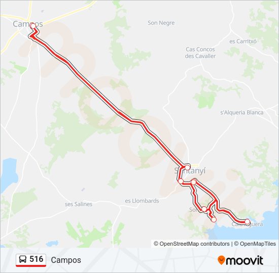 Mapa de 516 de autobús