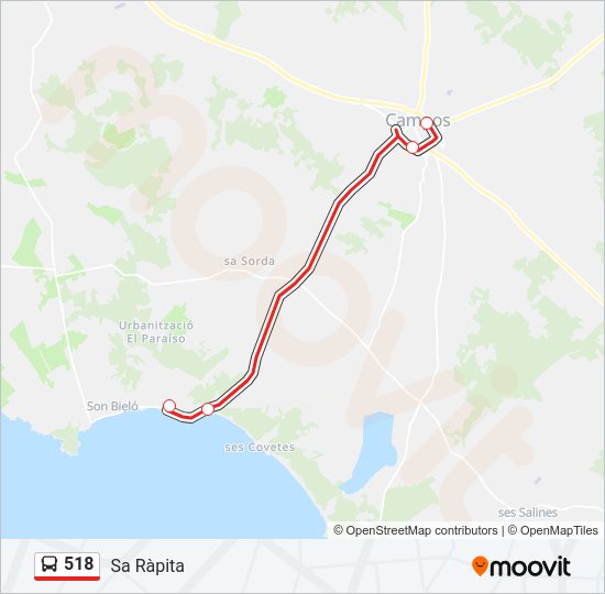 Mapa de 518 de autobús