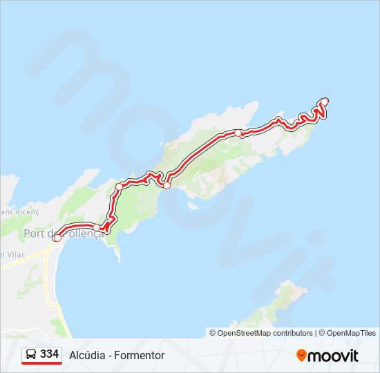 Mapa de 334 de autobús