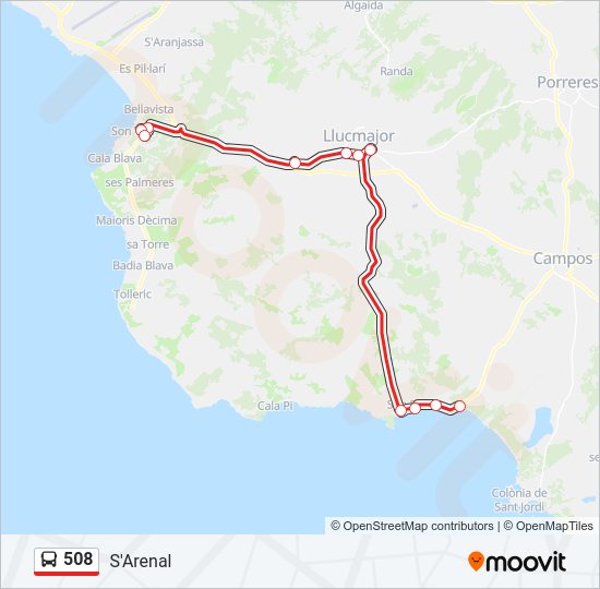 Mapa de 508 de autobús