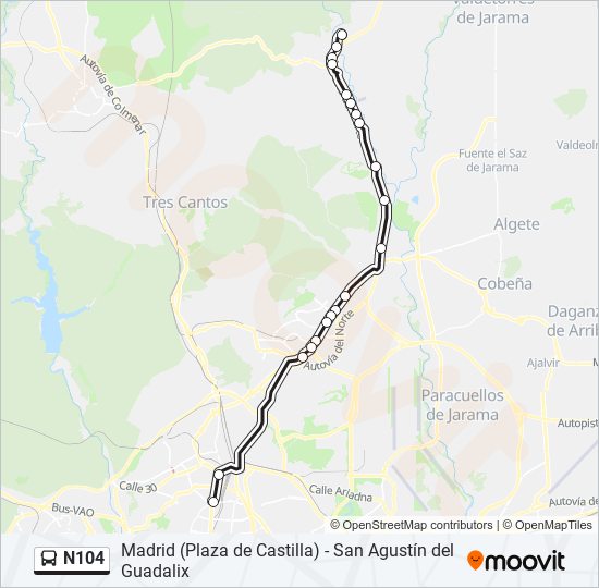 N104 bus Mapa de línia