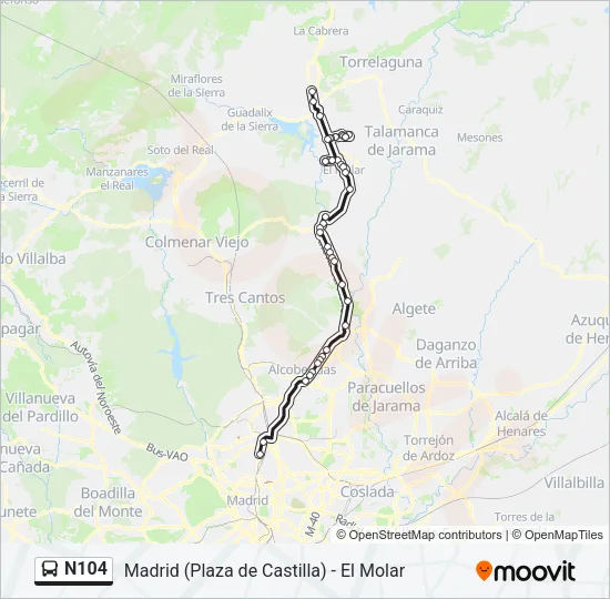 N104 Bus Line Map